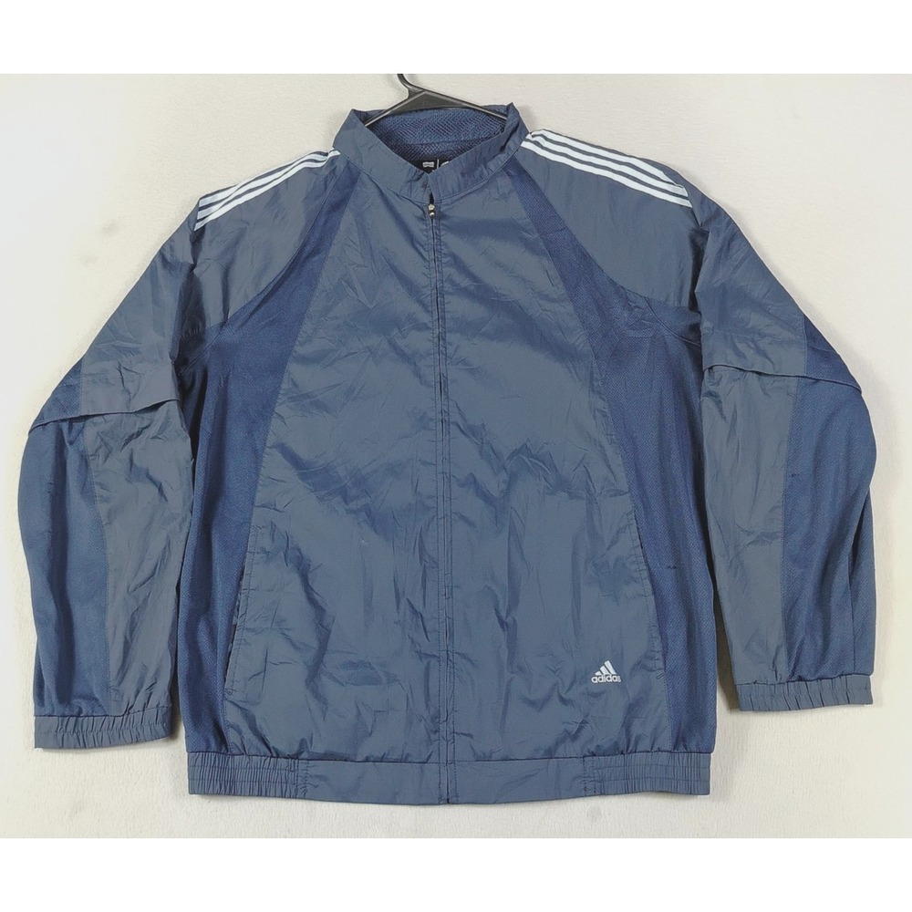 Vintage Adidas Track Jacket Mens M/L Blue 3 Stripe Button Off Sleeve Trefoil